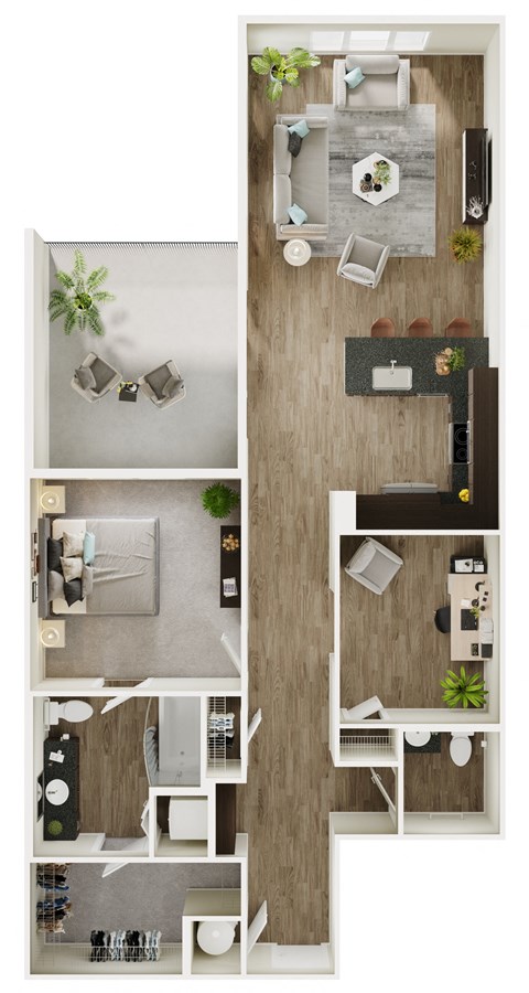 Floor plan for 1 bed, 1 bath, 1086 sqft